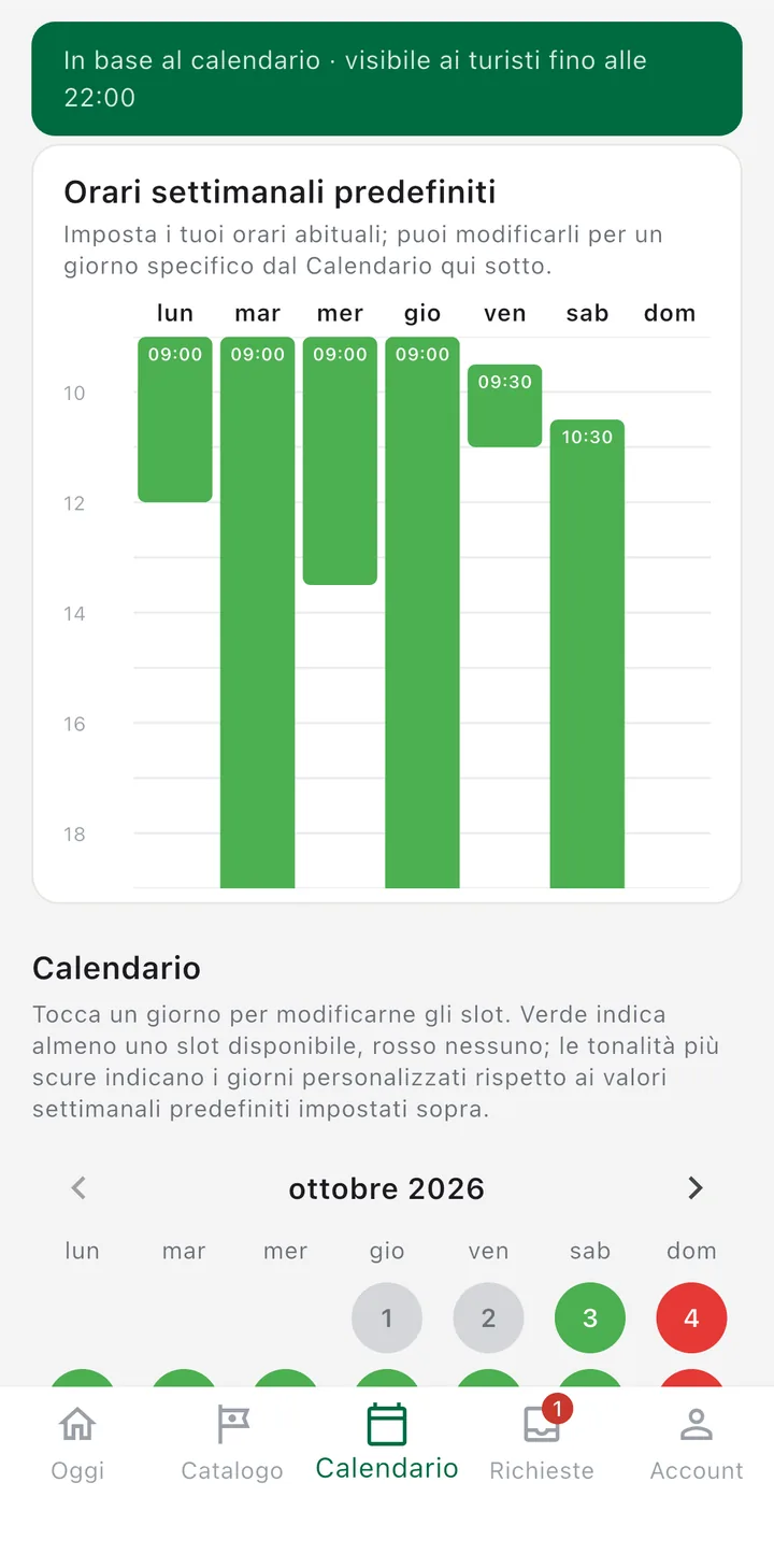 Orari settimanali e calendario mensile