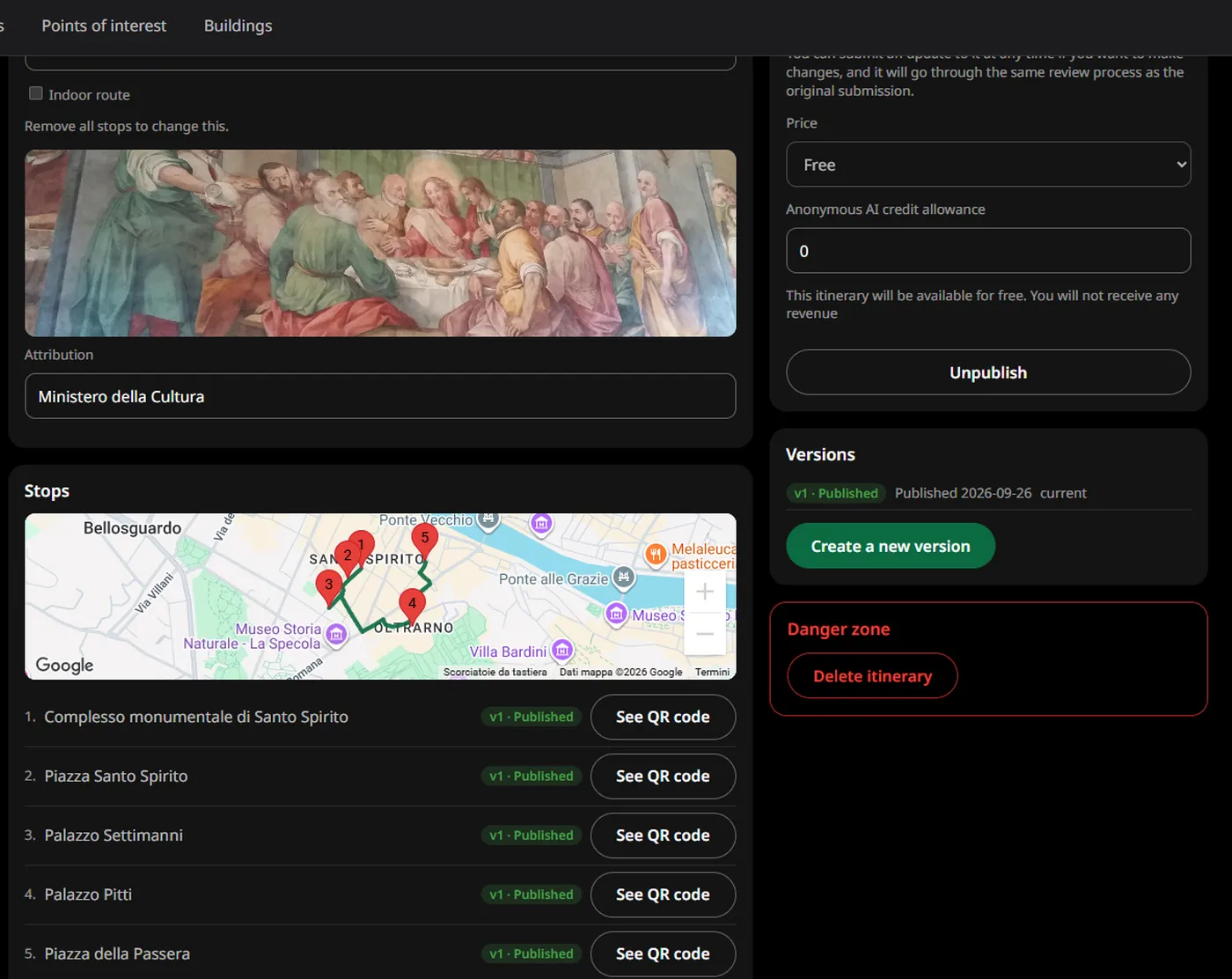Creator Studio: an itinerary with its stops on the map