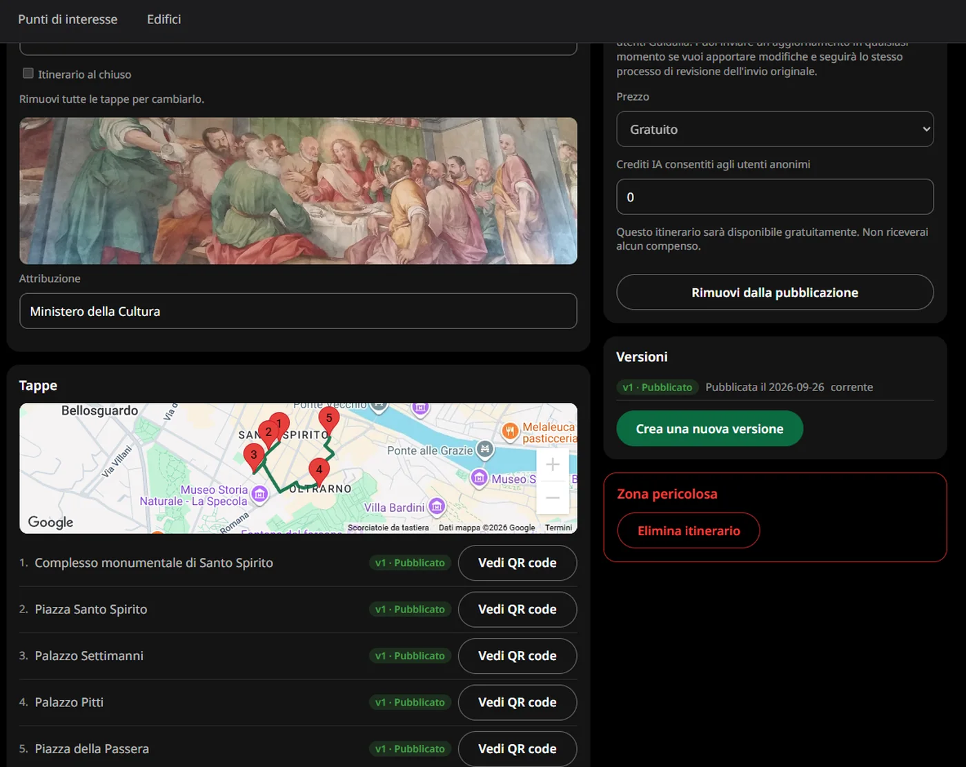 Creator Studio: itinerario con le tappe sulla mappa