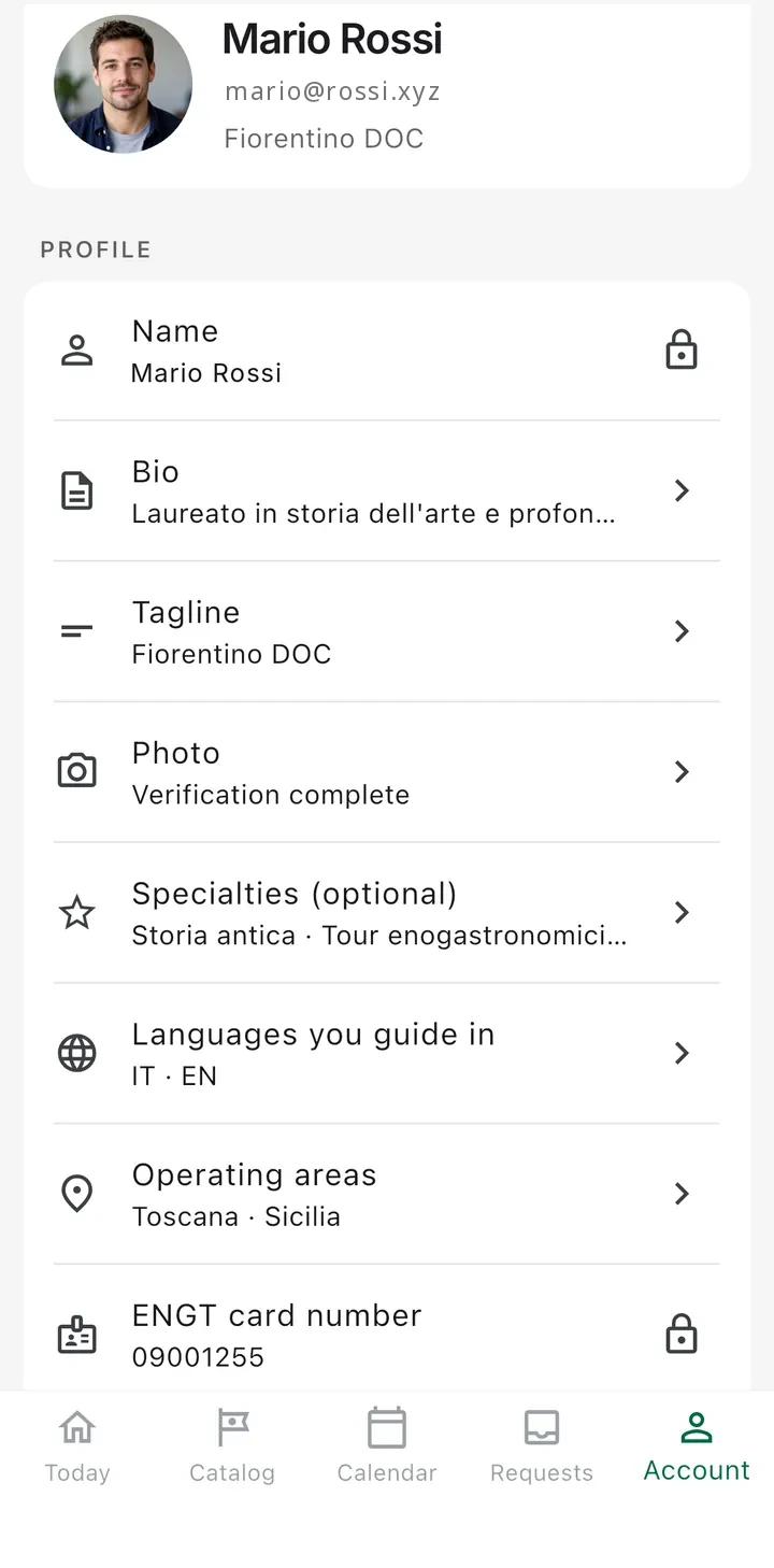 Profile with the ENGT card number