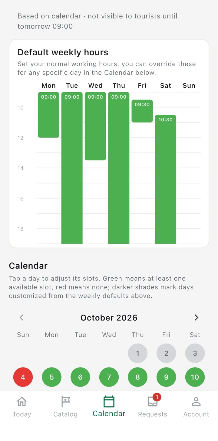 Weekly hours and month calendar